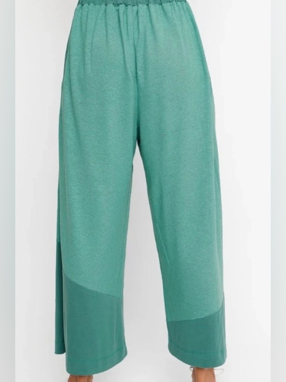 NWT Ozai N Ku Green Linen Cotton Cropped Wide Leg Pants L
